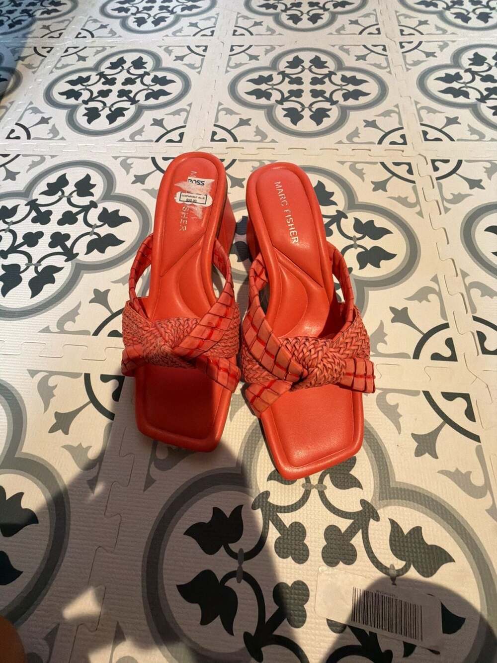 Marc Fisher Macki Heeled Sandal Size 7.5M Orange Woven Square Toe
